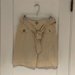 Etcetera Beige and Tan Skirt with Gold Button and Belt Details